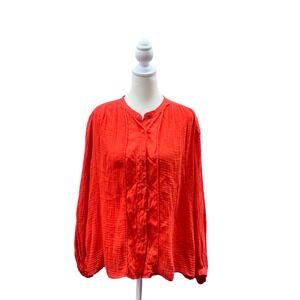 Raquel Allegra Orange Gauze Button Dwn Blouse Top Long Sleeve Lightweight Casual